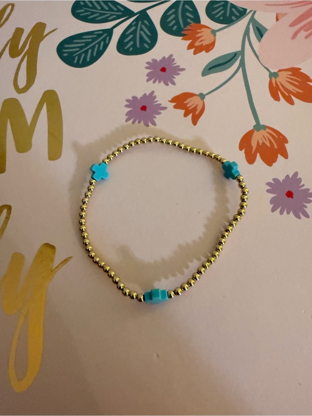 Enewton Extends Gold Beaded Bracelet with Turquoise Cross Accents